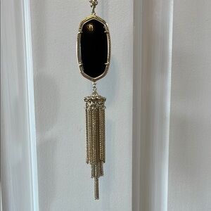 KENDRA SCOTT Rayne Black Glass Pendant 32" Gold Chain Necklace